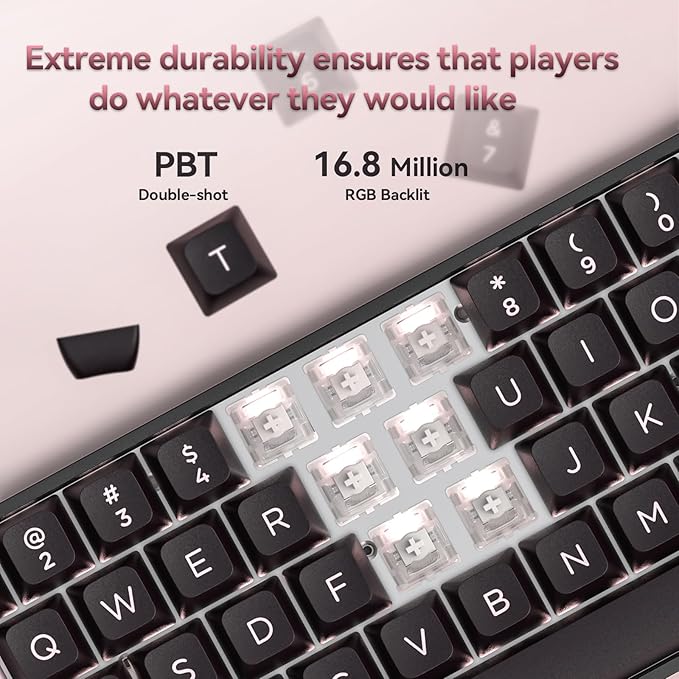 KZZI CNC Magnetic Gaming Keyboard with Rapid Trigger, Hall Effect Switches, CNC Aluminum Frame,Adjustable Actuation 60% Compact TKL Mechanical Keyboard RGB PBT Keycaps for Linux/Win/Mac (Pink)