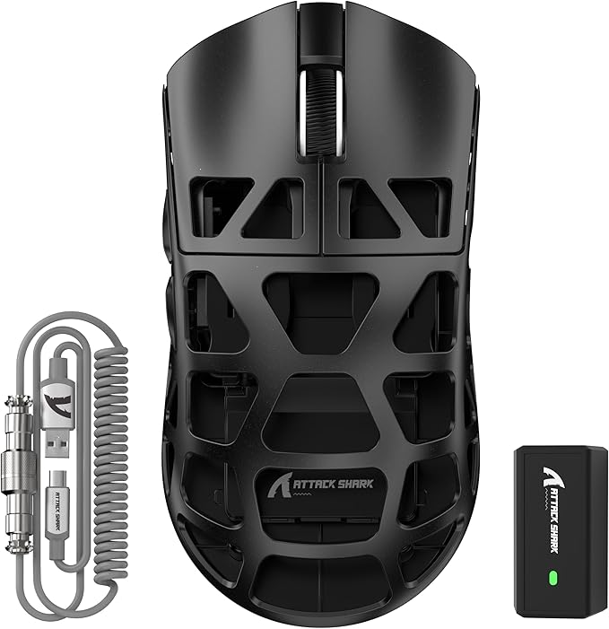 FELICON x Attack Shark R3 Magnesium Alloy Wireless Gaming Mouse, 46g Ultra-Lightweight Skeletal Shell, PAW3395 26K DPI, 8K Polling, Tri-Mode 2.4G/BT/Wired, for PC Mac Laptop - Black