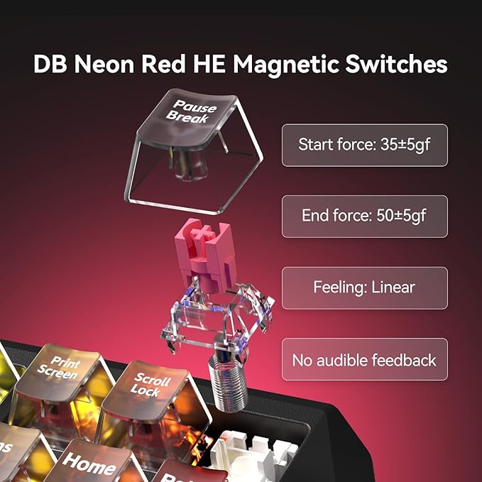 DarkBeacon Flux87 HE Mechanical Gaming Keyboard Wired, Hall Effect Magnetic Red Switch, 0.01mm Rapid Trigger, Adjustable Actuation, RS/SOCD/DKS/MT, 8000Hz Polling, Hot Swappable, RGB Backlit for PC
