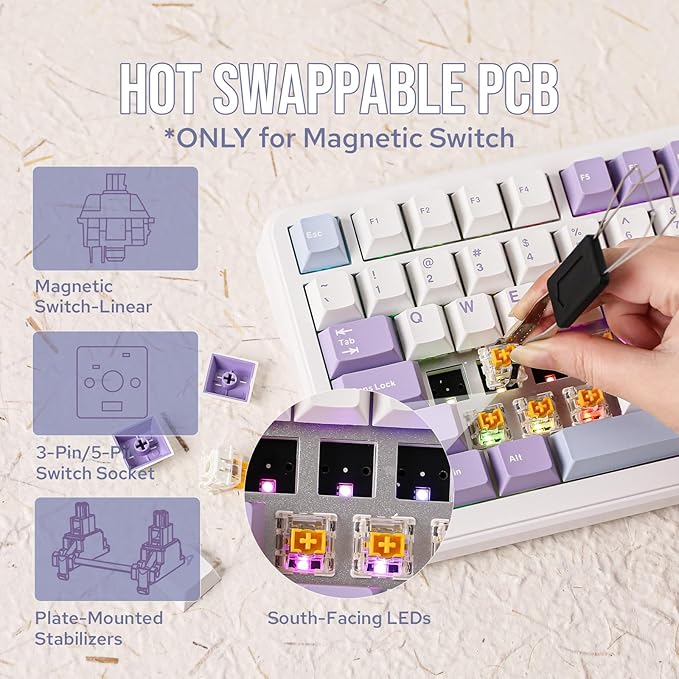 MechLands AJAZZ AK820 MAX HE Hall Effect Magnetic Gaming Keyboard, Adjustable Actuation, 8KHz Polling Rate, Wired Rapid Fast Keyboard, Creamy Gasket, RGB Backlight, NKRO for Win/Mac (White)