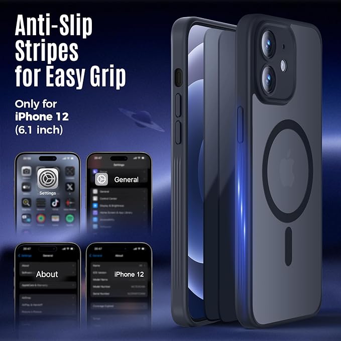 Symcele Designed for iPhone 12 Case, Compatible with MagSafe, with Privacy Screen Protectors X2, [Camera Protection] [15FT Military Drop Protection] Shockproof Phone Case, 6.1", Black