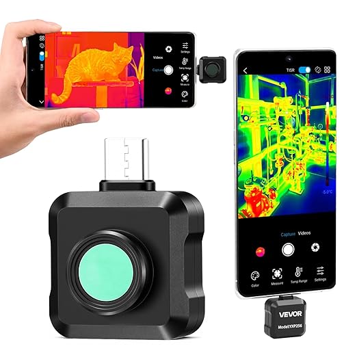 VEVOR 2025 Upgraded Thermal Imaging Camera for Android, 512 x 384 TISR Super Resolution, 25HZ Refresh Rate Infrared Thermal Imager for Smartphone Tablet, 256 x 192 IR Resolution,15 Color Palettes