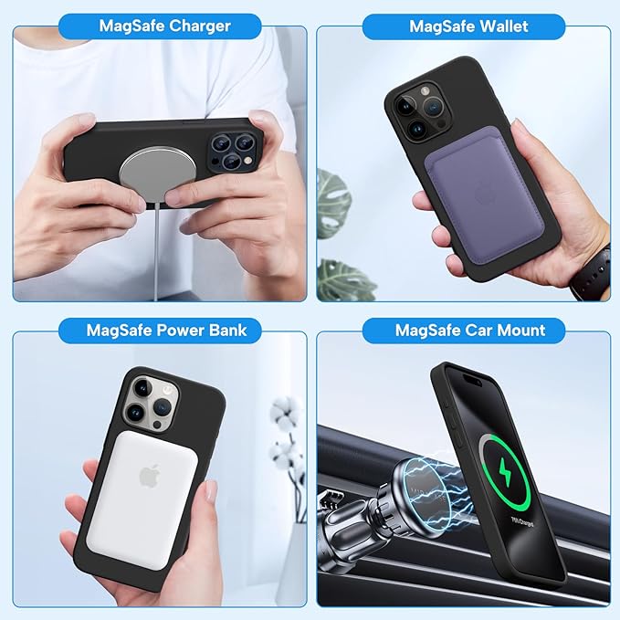 Miracase for iPhone 15 Pro Max Case, [with 2X Screen Protectors], Compatible with MagSafe, Liquid Silicone Case Shockproof Drop Protection Phone Case for 15 Pro Max, Black Magnetic