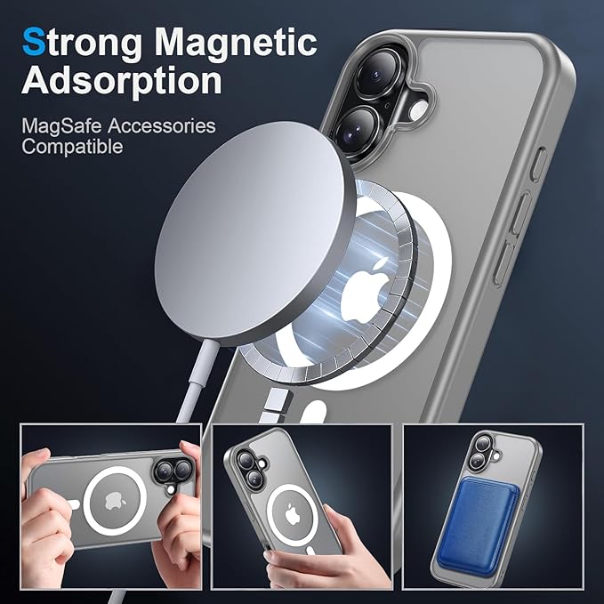 Strong Magnetic for iPhone 17 case [10Ft Military-Grade Protection] Compatible with fit MagSafe Shockproof Slim Thin Cover case for iPhone 17 6.3 inch, Gray