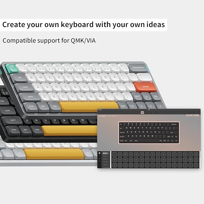 nuphy Air60 V2 Portable Wireless Keyboard 60% Low Profile Mechanical Keyboard Support QMK/VIA Compatible with Windows/mac OS/Linux Supports Bluetooth 5.1/2.4GHz/Wired (USB-C) Gateron Moss Switch