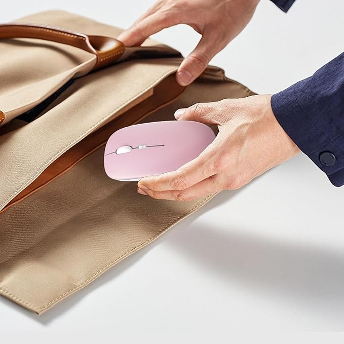 Wireless Bluetooth Mouse, Rechargeable, LED, Silent, Ultra-thin Design (Bluetooth 5.2 and 2.4GHz USB Receiver) | Portable Computer Mouse for Laptops, iPads, MacBooks and Apple Devices (Pink)