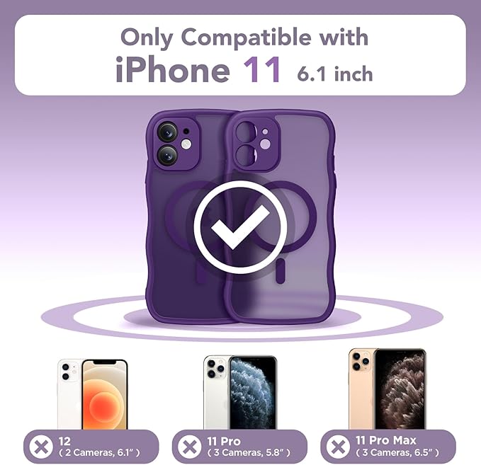 CAPRARO Cute for iPhone 11 Case, Compatible with MagSafe, [Curly Wave Edge] [Full Camera Protection] [14 FT Drop Protection] Magnetic Phone Case for 11 6.1 Inch, Deep Purple