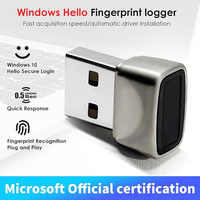 USB Fingerprint Reader for Windows10/11, Windows Hello Mini Fingerprint Scanner,Metal Shell Auto Driver Setup-Windows Password-Free Login for PC Laptop
