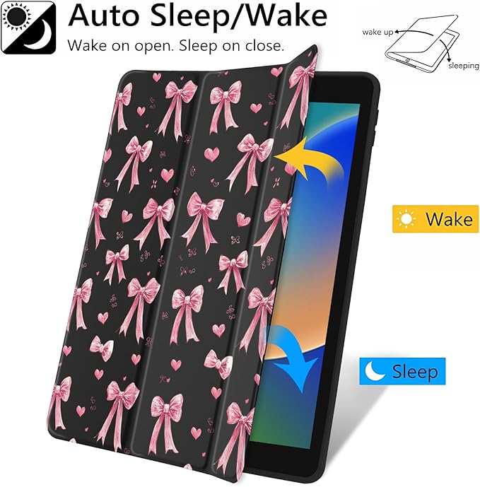 JOYLAND Cartoon Pink Bowknot Case for iPad Pro 11-inch (M4) 2024 5th Generation,Clear Acrylic Hard Back Black Case with Pencil Holder Trifold Stand Tablet Cover (Model Number:A2836/A2837/A3006)