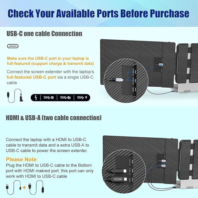 KEFEYA Laptop Screen Extender 14", FHD 1080P IPS Laptop Monitor Extender Dual Screen, Portable Monitor for Laptops 13-17" with USB-C/HDMI Port, Plug n Play for Windows/Mac/Android/Switch/PS5