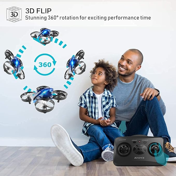 Mini Drone for Kids & Beginners, Indoor RC Nano Helicopter Quadcopter with Auto Hovering,3D Flips,Portable Hand Operated, Birthday＆ Children's Day Gift for Boys and Girls,Headless Mode & Remote Control,Blue.4-blade design-ATOYX