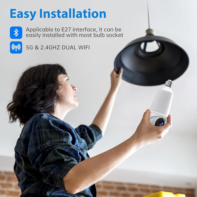 Light Bulb Security Camera, 2.4G&5G WiFi Lightbulb Cameras Wireless Outdoor, Smart AI Motion Detection, Color Night Vision, US Cloud Storage, 911 Emergency Calling