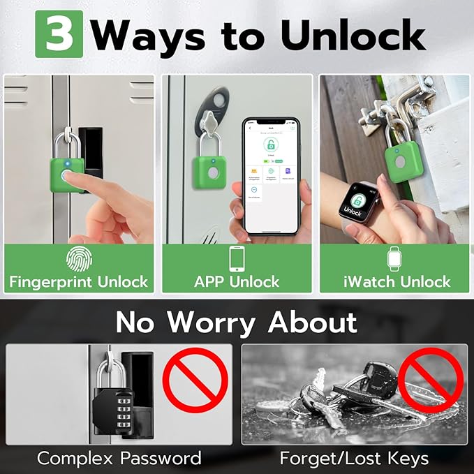 Fingerprint Padlock,Gym Locker Lock,Smart Padlock with APP Unlock,Fingerprint Lock USB Rechargeable for Gym Locker,Locker, School,Storage, Luggage
