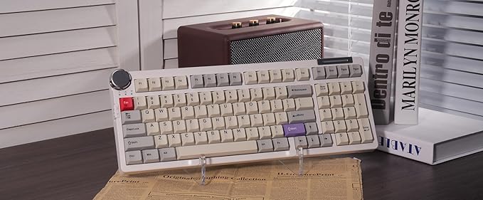 ZORNHER ZH980 Pro Wireless Mechanical Keyboard with Metal Knob,95% Thocky Gaming Keyboard with Number,Creamy Keyboard with Number Pad,Creamy Sounding Switches,QMK/VIA,Classic Vintage Retro White