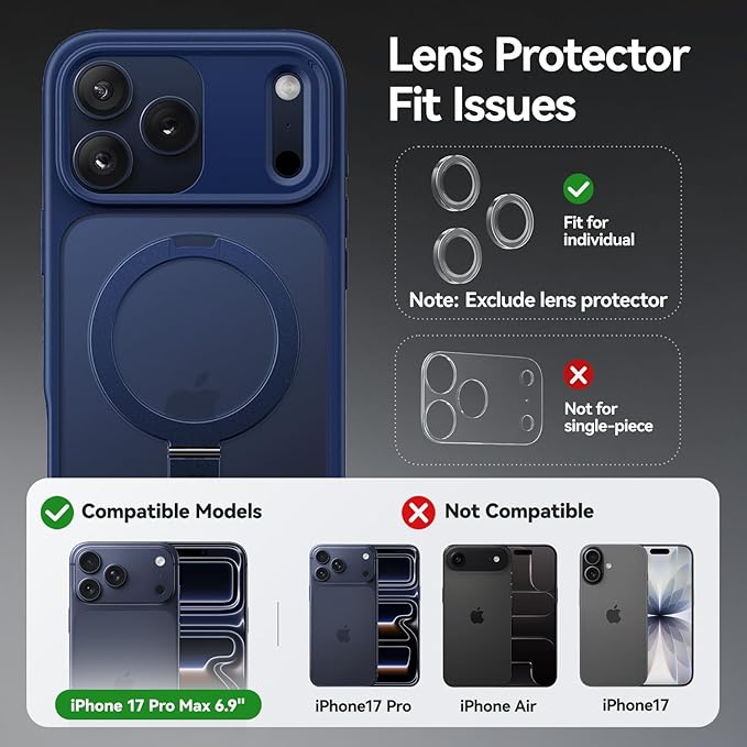 CASEKOO Ultra-Magnetic Stand for iPhone 17 Pro Max Case [Military Drop Protection] [Compatible with MagSafe] Shockproof Translucent Matte Slim Ring for iPhone 17 Pro Max Phone Case 6.9", Blue