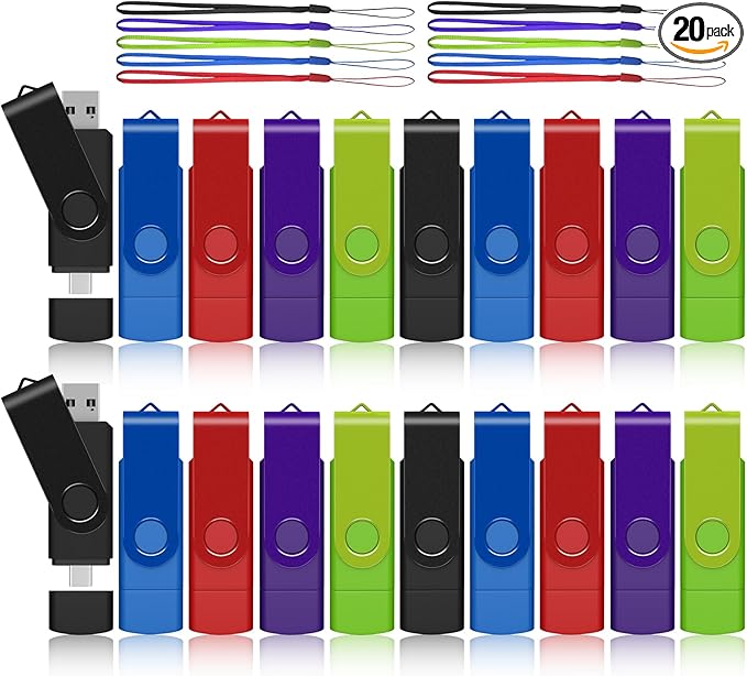 AreTop 8GB USB C Thumb Drive Dual USB 2.0 Flash Drive 8GB USB Drive Swivel Design 2-in-1 Portable Type-C Memory Stick for Android Smartphone, Computers, MacBook, Tablets, PC, 20 Pack