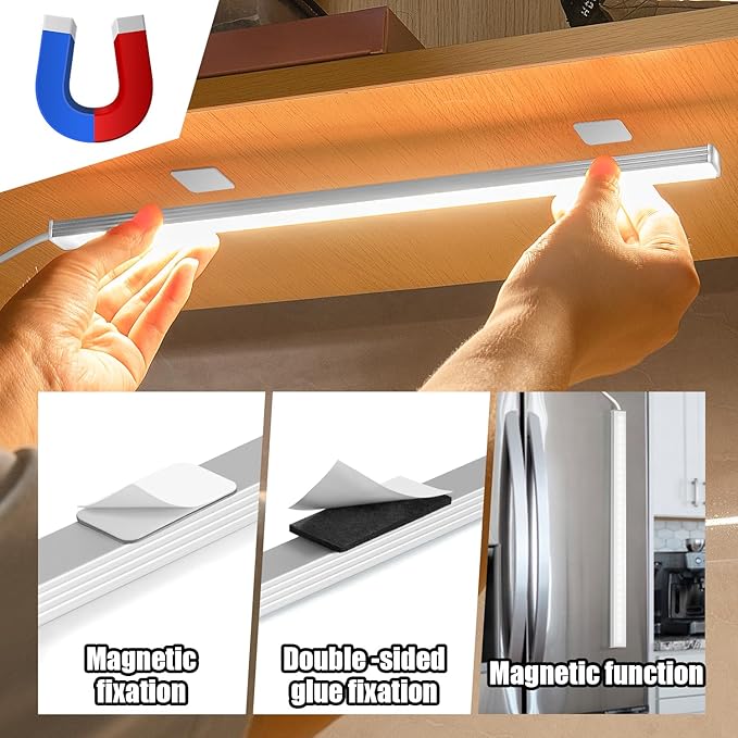 GLVSAE Under Cabinet Lights, 12 Inch Plug in Light Bar, LED Closet Light, 6000K Cool White Light, Ultra Thin Dimmable Light Bar, Suitable for Kitchen/Desk/Closet/Workbench