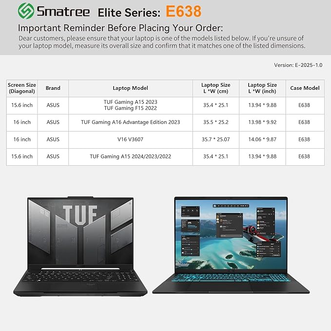 Smatree Laptop Sleeve for 15.6 inch ASUS TUF Gaming A15 2024/2023/2022, for 15.6 inch TUF Gaming F15 (2022), for 16 inch TUF Gaming A16 Advantage Edition, for 16 inch ASUS V16 V3607, Pink(E638P)