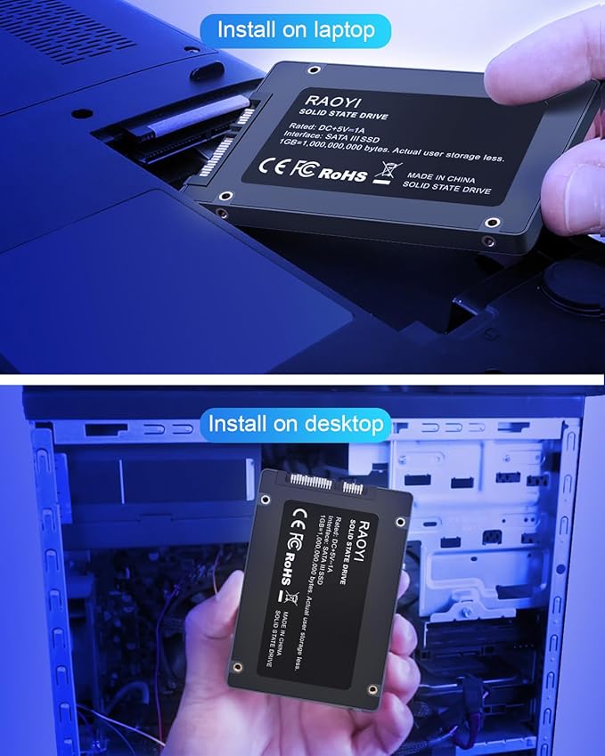 RAOYI 256GB Internal SSD SATA III 6Gb/s 2.5” Solid State Drive 3D NAND Flash Advanced SSD Hard Drive Up to 550MB/s SATA 3 SSD Upgrade Performance for PC Laptop