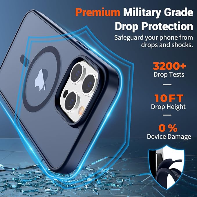 SUPFINE Magnetic for iPhone 14 Pro Max Case (Compatible with MagSafe) (Military Grade Drop Protection) Translucent Matte Shockproof Phone Cover,Dark Blue
