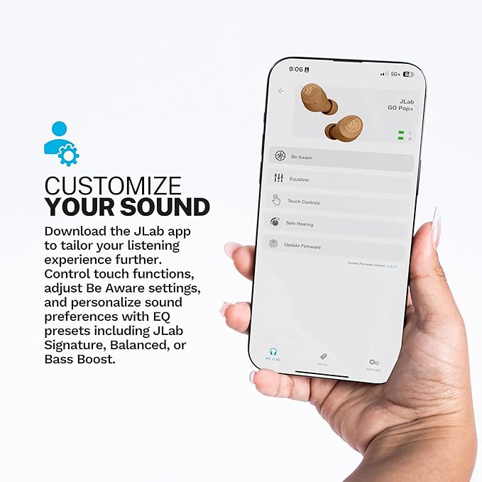 JLab Go Air Pop+ Tones True Wireless Earbuds, in Ear Bluetooth Headphones with Microphone, 35H Playtime, USB-C Charging Case, Dual Connect, EQ3 Sound, 4625 W