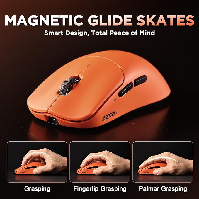 Zero 1 Pro Gaming Mouse,55g Ultralight Wireless Mouse, PAW3311 12K DPI, Tri-Mode 2.4G/Bluetooth/USB-C,Programmable Ergonomic Design,for Laptop/PC/Mac(Orange)
