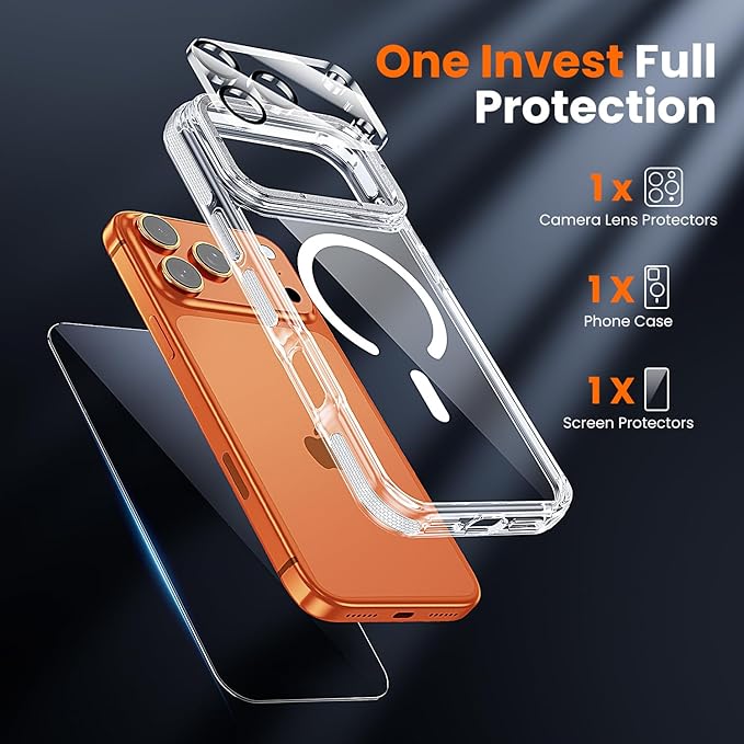 toushion 3 in 1 for iPhone 17 Pro Case Clear Bumper,Fits MagSafe, Yellowing-Resistant Acrylic Back, Shockproof Guard Corners, Military-Grade Protection for Phone Cover 6.3 inch