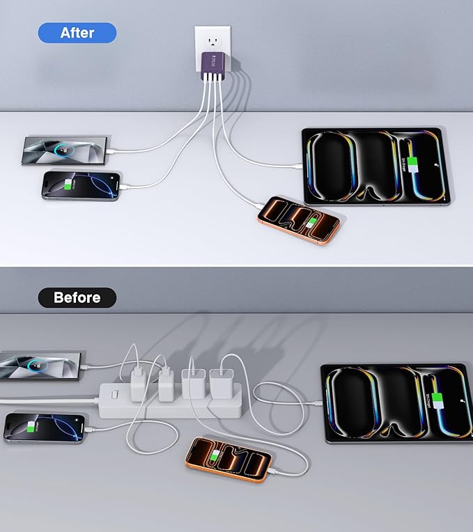 [2-Pack] 40W USB C Charger Block, 4-Port Type C Fast Charging Brick Dual PD&QC Wall Plug Adapter Power Brick for iPhone 13/14/15/16/17 Pro Max Plus/iPad/Airpods/iwatch/Samsung Galaxy (Purple)