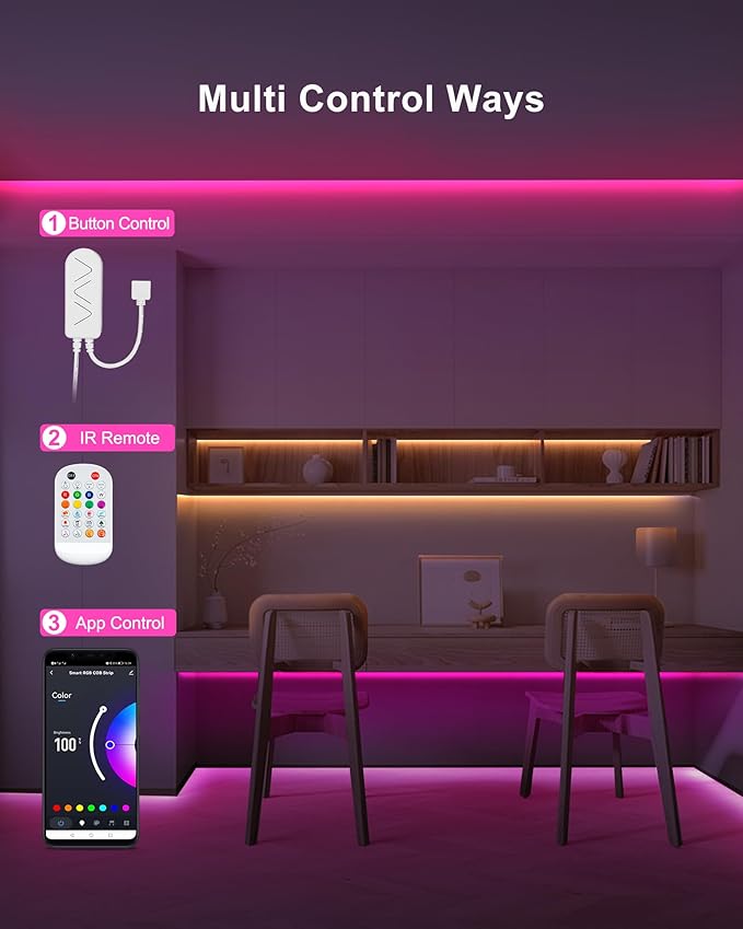Tatazone 32.8ft Bluetooth RGB COB Led Strip Lights with Remote, Dimmable Smart App Led COB Light Strip, Color Changing Music Sync, Indoor RGB Led Lights for Bedroom, Home Decor, Party