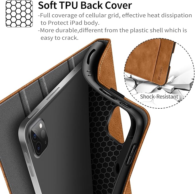 H HOLIMET Case for iPad Pro 12.9 2022 6th/5th/4th/3rd Generation with Pencil Holder Pocket Folio Stand Cover Soft TPU Back Shockproof, Auto Sleep/Wake,Vegan Leather