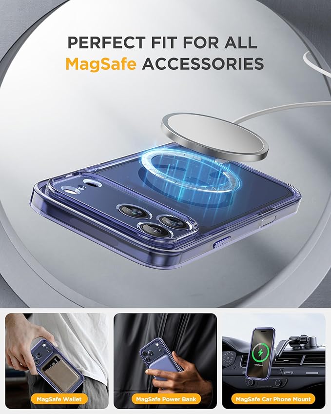 Miracase Magnetic for iPhone 17 Pro Case 6.3" [Compatible with MagSafe] Full-Body Phone Case with Built-in Glass Screen Protector & Camera Control,Drop Proof iPhone 17 Pro Cover, Clear Blue