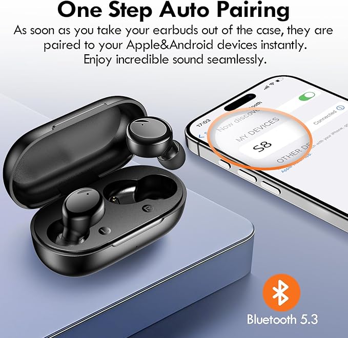 Lanteso Wireless Earbuds, Bluetooth Ear Buds with Mics Clear Call Touch Control IPX5 Waterproof in Ear Headphones with Bass Sound for iPhone Android,Workout-Glossy Black