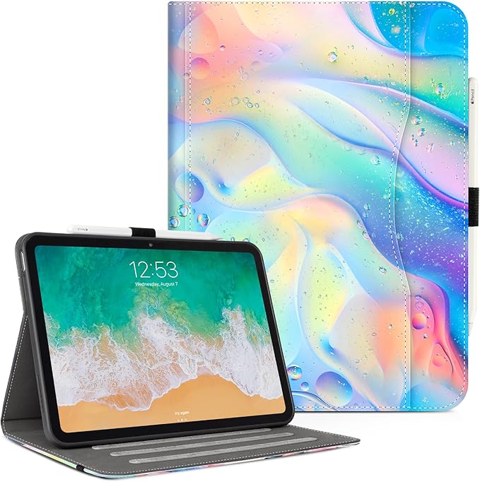 Vimorco Case for iPad (A16) 11th Generation 2025, for iPad 11th/10th Generation Case, Faux Leather Protective Adjustable Cover, Auto Sleep/Wake, Card Pocket with Pencil Holder, Raindrop