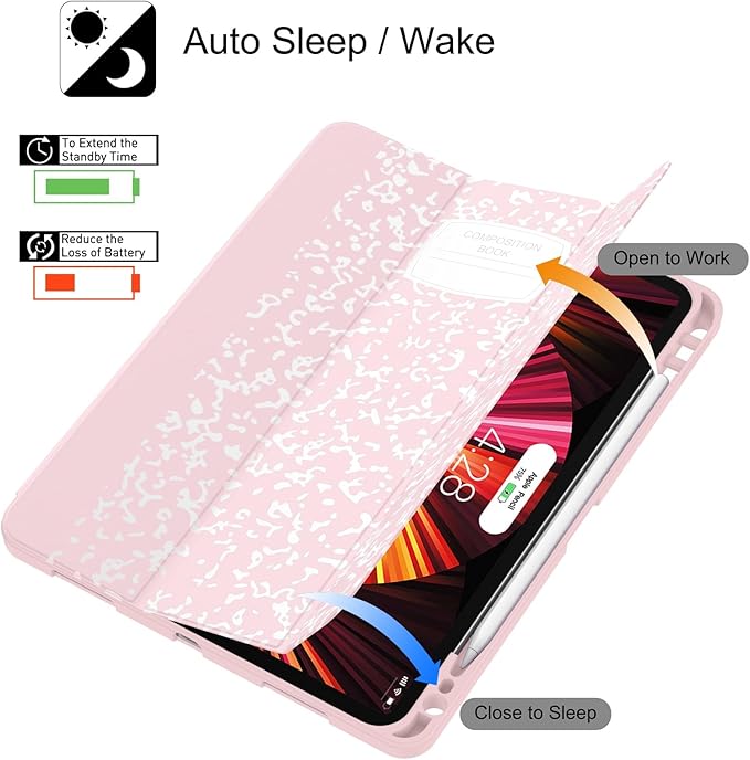 Soke for iPad Pro 11 Case (M2) 2022/2021/2020 with Pencil Holder - [Full Body Protection + Apple Pencil Charging + Auto Wake/Sleep], Soft TPU Back Cover for 2022 iPad Pro 11 inch(Book Pink)