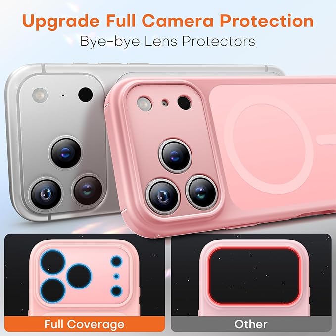 TAURI for iPhone 17 Pro Case, Compatible with MagSafe, (Full Camera Protection) Camera Control Cover Solid-Color Matte Magnetic Phone Case for 17 Pro 6.3", Pink