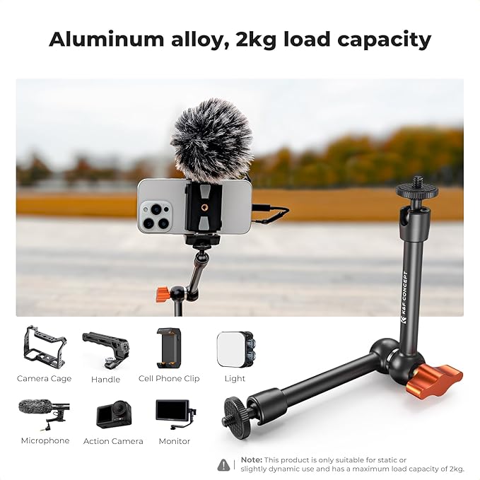 K&F CONCEPT 9.8" Magic Arm, 1/4" Screw Camera Mount Arm 360° Ball Heads for DSLRs, Monitor, Flash, LED Light, Microphone, Camera Cage, Action Camera