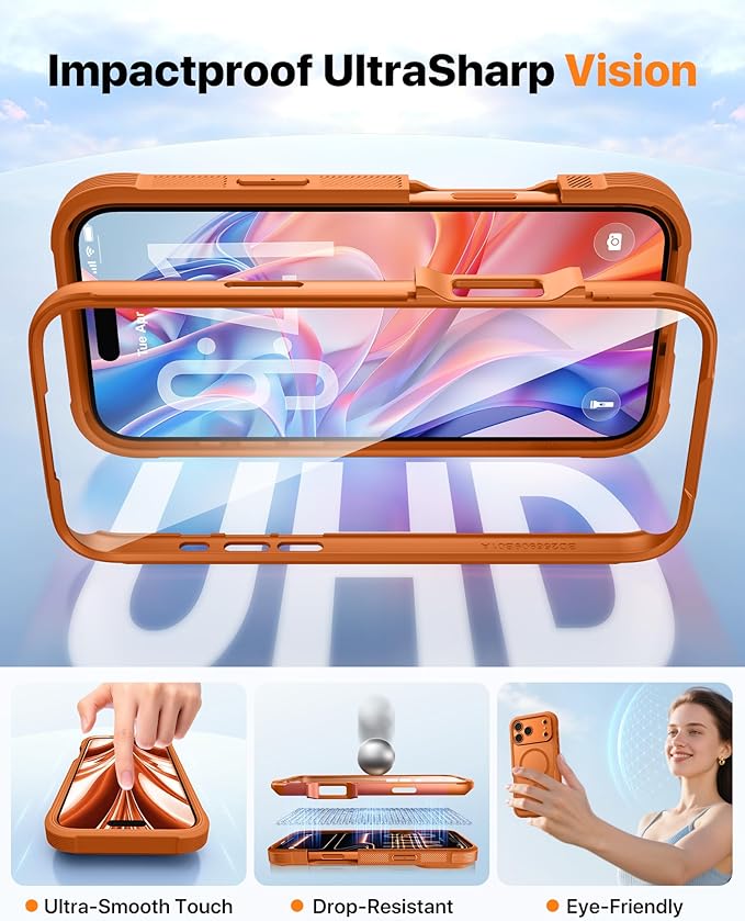 Diaclara Magnetic Designed for iPhone 17 Pro Max Case Full Body Bumper[Compatible with MagSafe] Military Drop Proof Cover with Built-in Touch Sensitive Anti-Scratch Screen Protector,Orange