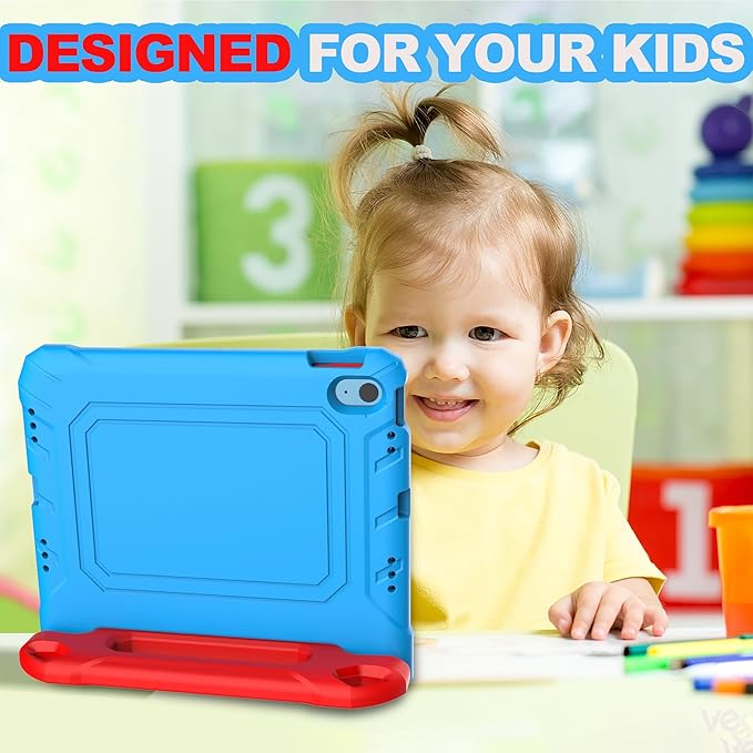 YIHE Kids Case for iPad (A16) 11th Generation 11 Inch 2025 & iPad 10th Generation 10.9 inch 2022, with Built-in Screen Protector and Handle Stand, Full Body Shockproof Protective Cover, BlueRed