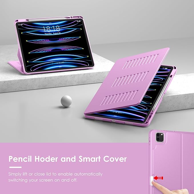 VIKESI Case for iPad Pro 12.9 6th / 5th / 4th / 3rd Generation Case 2022/2021/2020/2018,Multiple Angles Magnetic Stand Cover,Shockproof Soft Back,Pencil Holder,and Auto Sleep/Wake,Purple