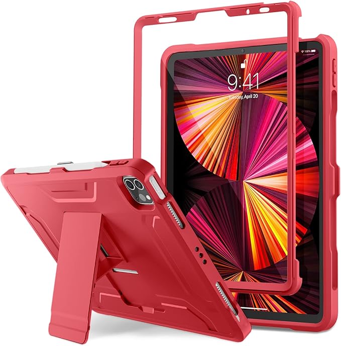 DTTO for iPad Pro 11 inch Case 2022(4th Gen)/2021(3rd Gen), [Screen Protector] Dual Layer Full Body Protection Cover with Pencil Holder, Also Fit iPad Pro 11'' 2020&2018/iPad Air 5/Air 4 - Red