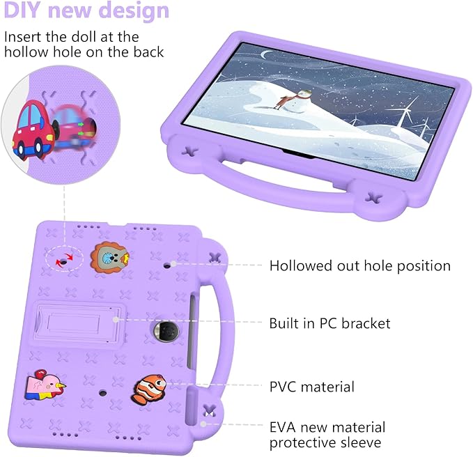 AKABEILA Compatible with Honor Pad 9 2023 12.1 inch Tablet Case, Kids Friendly Universal Lightweight Shockproof Protective Case with Shoulder Strap & Stand Handle Light Purple