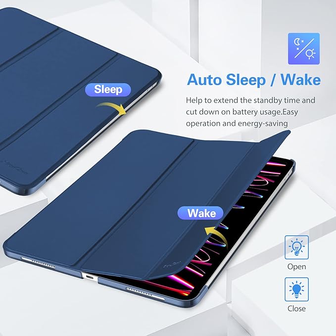 ProCase Smart Case for iPad Pro 12.9 2022/2021/2020/2018, Slim Stand Hard Back Shell Smart Cover for iPad Pro 12.9" 6th Gen/5th Gen/4th Gen/3rd Gen -Darkblue