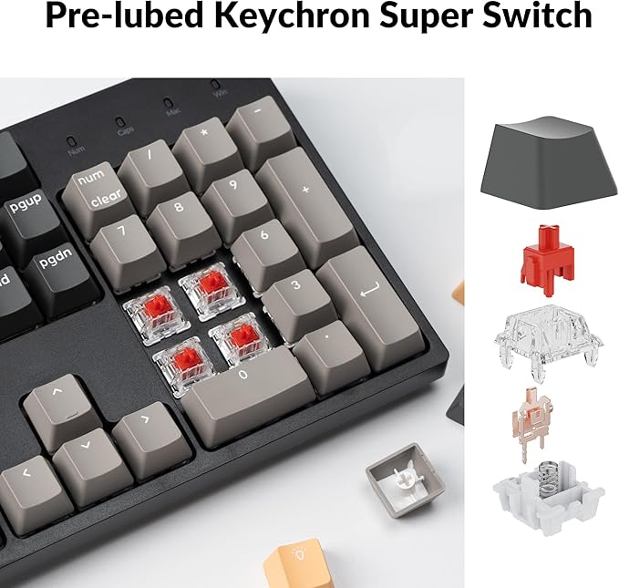 Keychron C2 Pro Wired Custom Mechanical Keyboard Full Size Layout QMK/VIA Programmable Macro RGB Backlit with Hot-Swappable Keychron K Pro Red Switch OEM Profile PBT Keycaps for Mac Windows Linux