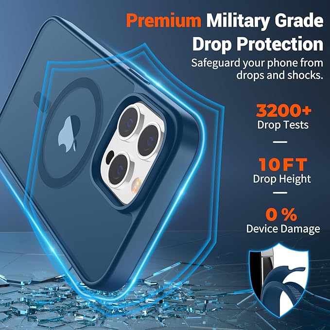 SUPFINE Magnetic for iPhone 14 Pro Max Case (Compatible with MagSafe) (Military Grade Drop Protection) Translucent Matte Shockproof with Anti-Fingerprint Phone Case,Deep Blue