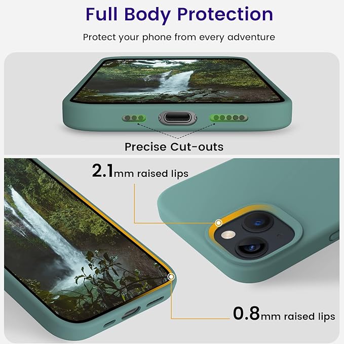 OTOFLY Designed for iPhone 13 Case, Silicone Shockproof Slim Thin Phone Case for iPhone 13 6.1 inch Midnight Green