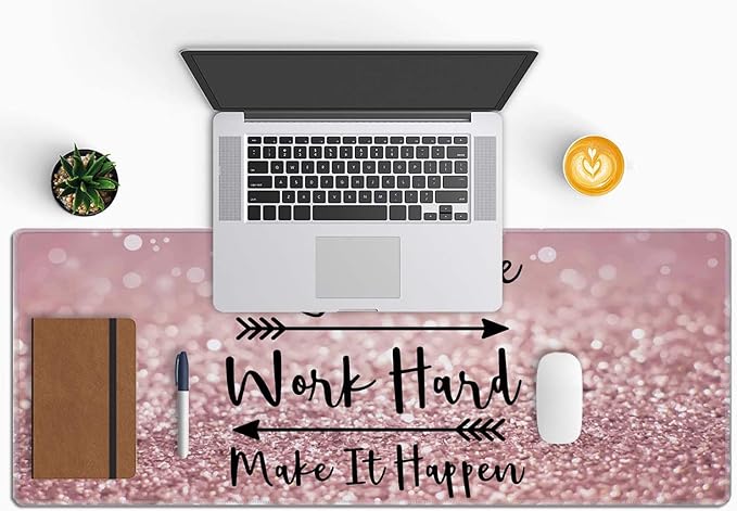 Inspirational Quotes Gaming Mouse Pad, Large Mouse Pads for Desk, Non-Slip Rubber Base Mousepad, Desk Pad with Stitched Edges, 31.5x11.8inch, Stay Positive Work Hard and Make It Happen
