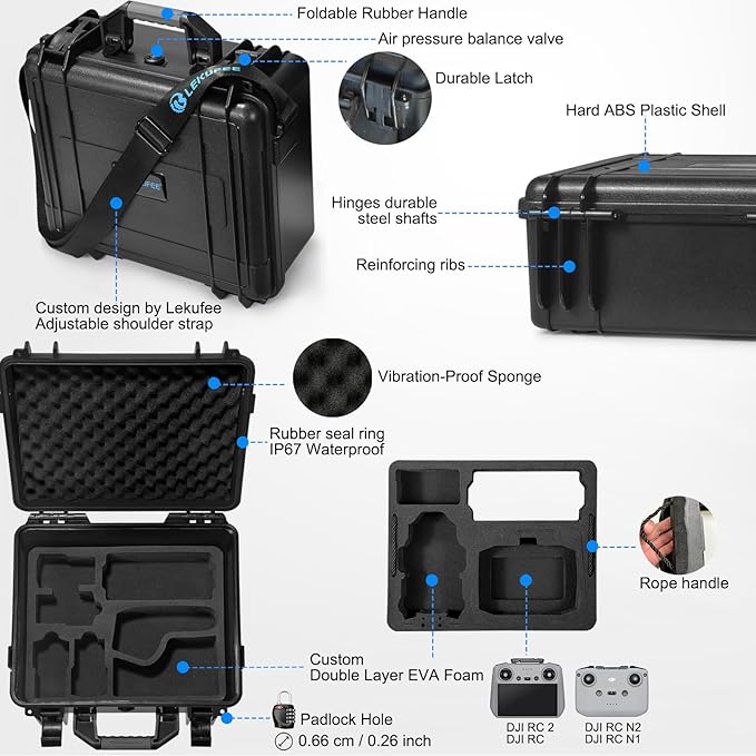 Lekufee Portable Waterproof Hard Case for DJI Mini 4 Pro/3 Pro/3 Drone, RC 2/RC N3/N2, Goggles 2/3/Integra, RC Motion 2/3 and Accessories(Case Only)