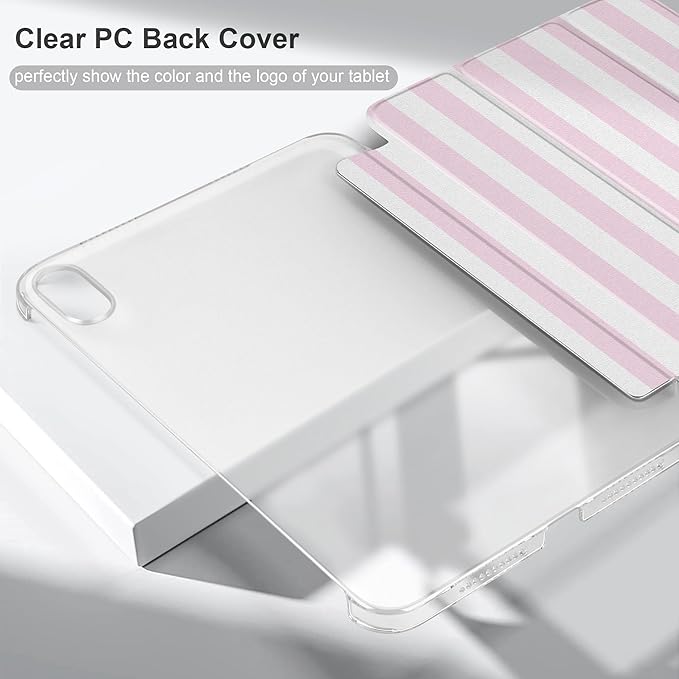 DONGKE for iPad mini 7 (A17 Pro) 2024 & iPad mini 6 2021 8.3 Inch, Slim Foldable Stand Hard PC Translucent Back Shell Smart Cover for iPad mini 7th/6th Generation [Auto Wake/Sleep] - Pink Stripes
