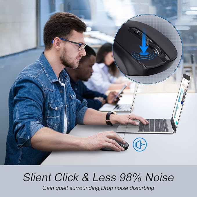 HOTWEEMS Wireless Mouse Bluetooth, Ergonomic Computer Mouse with 2400 DPI 5 Levels, 6 Buttons, 18 Month Battery, Silent Mouse for Laptop Mac PC Chromebook