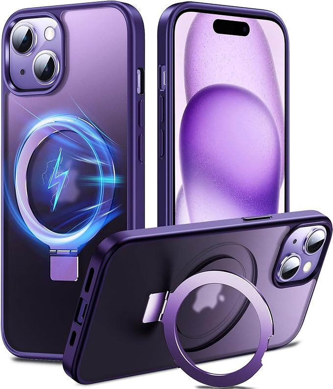 Chicfun 3-in-1 [Magnetic+Kickstand+Ring Holder] for iPhone 15 Plus Case with Stand Ring Holder， Compatible with MagSafe, Military Shockproof Kickstand Phone Case iPhone 15 Plus Cover Purple